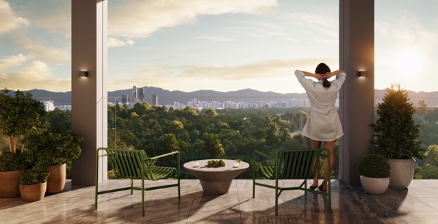 더파크사이드 스위트 전 세대에는 발코니가 설치된다. 일부 세대는 용산공원 조망이 가능하다. 사진은 발코니 투시도다. /일레븐건설