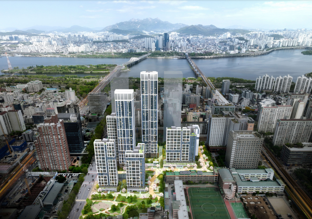 유원제일2차는 가구 수는 적지만 당산역 초역세권에 주변 선유초, 당서초, 당산서중, 선유중, 선유고 등 학교가 많다. 한강 접근성도 높다. 또 여의도, 광화문, 강남 등으로 출퇴근하기 쉬워 영등포 알짜 재건축 단지로 꼽힌다. 사진은 유원제일2차 재건축 조감도. /유원제일2차 재건축 조합