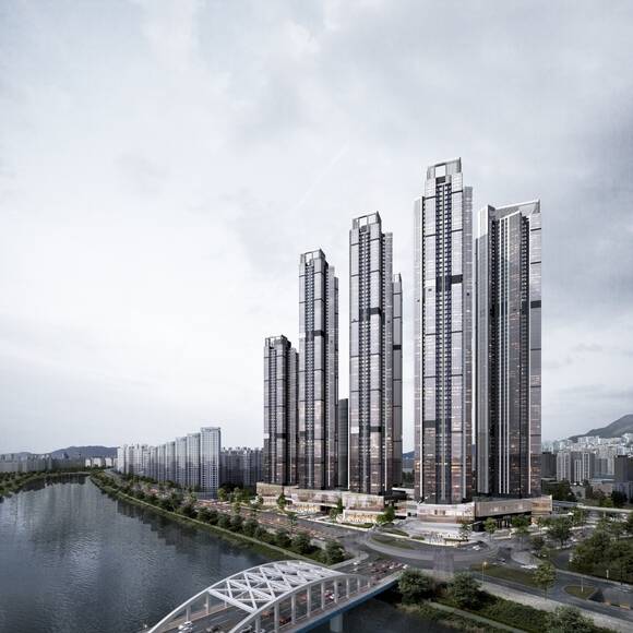 롯데건설은 현재 부산광역시 해운대구 재송동 856-6번지 일원에 선보이는 르엘리버파크센텀(2070세대)의 분양을 진행하고 있다. /롯데건설