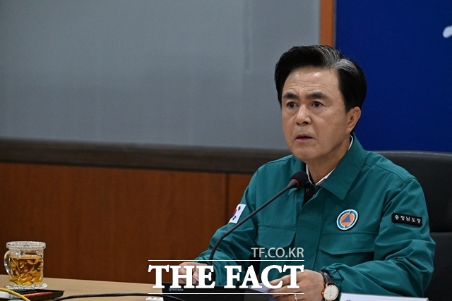 김태흠 충남도지사가 18일 이재명 대통령 주재 집중호우 대처 상황점검 영상회의에 참석해 도의 피해 현황을 설명하고 지원 등을 요청하고 있다. /충남도