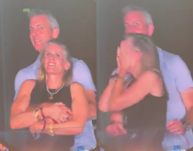 콜드플레이 콘서트장에서 동료와 다정하게 포옹하는 장면이 전광판에 비치며 논란이 된 미국 테크기업 CEO가 회사로부터 휴직 처분을 받았다. /X 갈무리