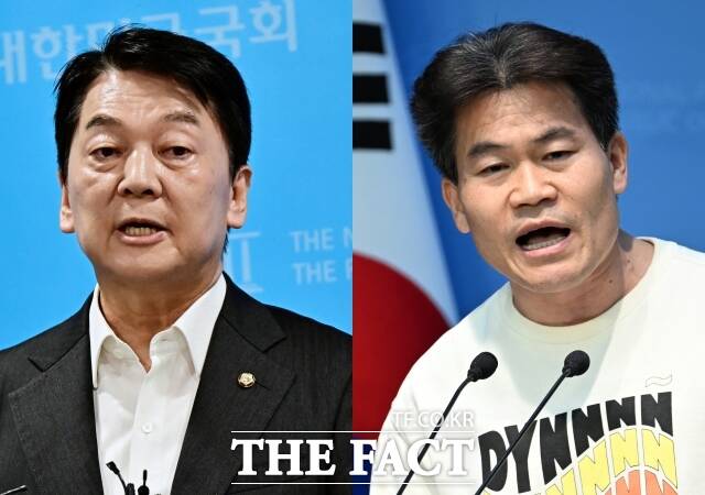 안철수 국민의힘 의원(왼쪽)이 윤석열 전 대통령 탄핵을 반대하고 부정선거론을 주장해 온 전 한국사 강사 전한길 씨의 입당을 두고 강경한 반대 입장을 밝혔다. /배정한, 박헌우 기자