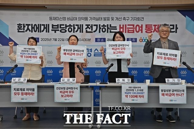 경제정의실천시민연합(경실련)이 22일 같은 성분과 효능을 가진 지혈보조제 가격이 건강보험 급여와 비급여 여부에 따라 최대 228배 차이가 난다고 지적했다. /경실련 제공