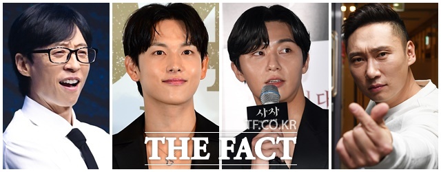 전국적인 집중호우로 수많은 인명피해와 삶의 터전을 잃은 이재민들을 돕는 나눔 실천에 유재석 임시완 박서준 이승윤 유노윤호 주현영 홍현희 진태현 등이 동참했다. 왼쪽부터 유재석 임시완 박서준 이승윤. /더팩트 DB