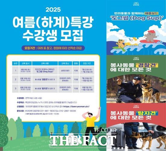 경기도가 여름방학 기간을 맞아 다음 달 23일까지 반려마루 여주에서 진행하는 여름 특강 수강생 모집 안내 포스터 /경기도