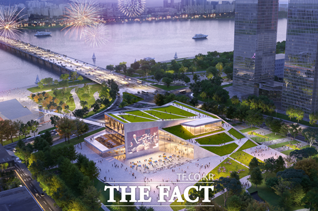 서울시는 25일 한강버스 사업자 선정과 제2세종문화회관 건립 사업에 대한 감사원의 감사 결과 법적 하자가 없다는 점이 확인됐다고 밝혔다. 여의도공원에 조성되는 제2세종문화회관 조감도. /서울시