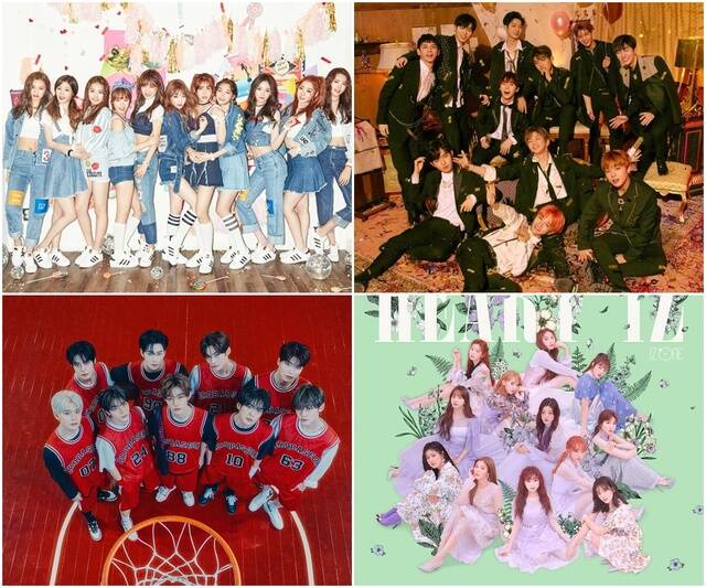 Mnet은 2016년 선보인 프로듀스101을 통해 걸그룹 아이오아이를 성공시켰고 이후 워너원, 아이즈원, 그리고 제로베이스원(왼쪽 위부터 시계 방향) 등 다수의 프로젝트 그룹을 최정상으로 이끌었다. /각 소속사