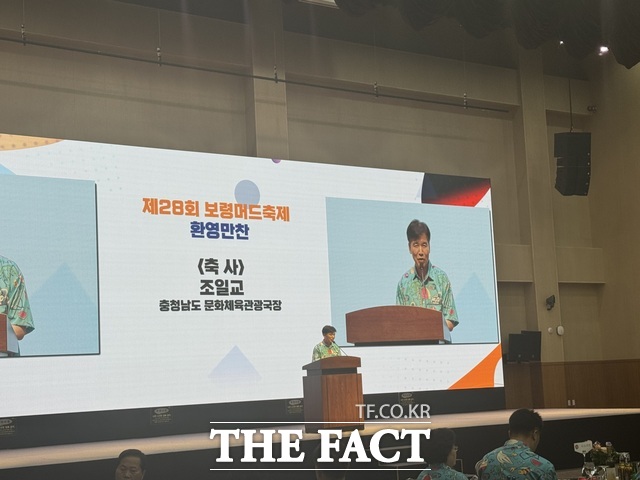 조일교 충남도 문화체육관광국장이 제28회 보령머드축제 개막식 축사를 하고 있다. /충남도