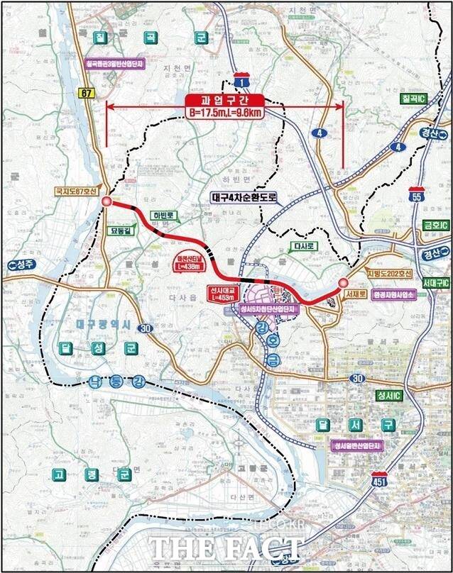 다사~왜관 광역도로 건설사업 예정지(붉은색 표시) /대구시