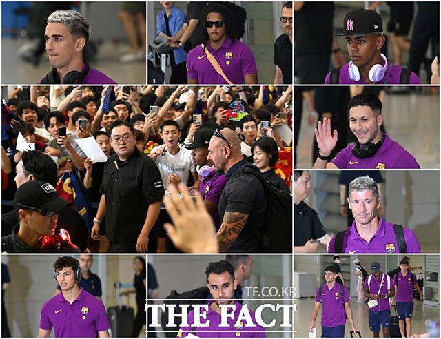 FC 바르셀로나 선수단이 9일 오후 인천국제공항을통해 입국하고 있다. /인천국제공항=장윤석 기자