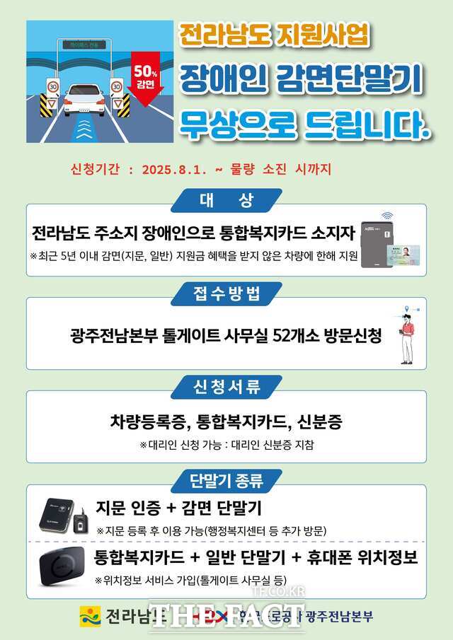 장애인용 하이패스 단말기 신청 안내문. /전남도