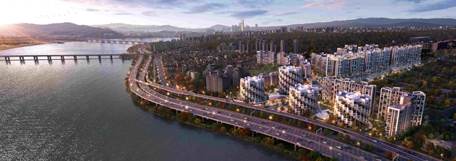 삼성물산 건설부문이 한남4구역 주택재개발정비사업 조합과 공사도급계약을 체결했다. 사진은 래미안 글로우힐즈 한남 조감도다. /삼성물산 건설부문