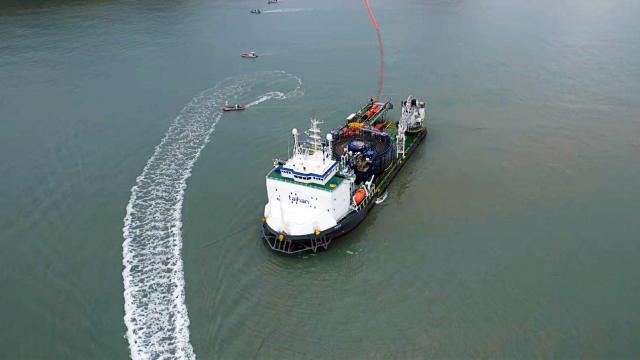 대한전선은 최근 1816억원 규모 안마해상풍력 내부망 해저케이블 공급 턴키 계약을 체결했다. 국내 해상풍력 사업에 투입된 대한전선 CLV 포설선 팔로스. /대한전선