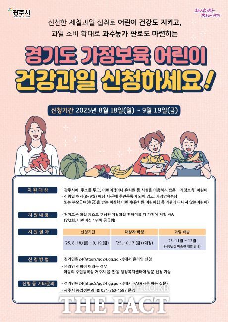 ‘2025년 경기도 가정 보육 어린이 건강 과일 지원사업’ 대상자 모집 안내포스터./광주시