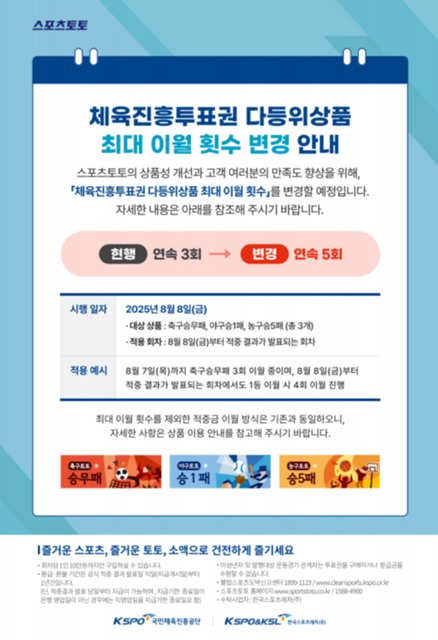 스포츠토토 다등위 상품 이월횟수 변경 관련 이미지.