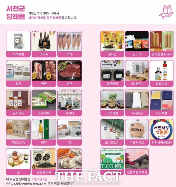 서천군 고향사랑기부제 답례품목 /서천군