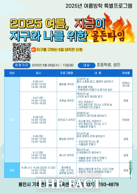 2025 여름, 지금이 지구와 나를 위한 골든타임 특별프로그램 홍보포스터 /용인시