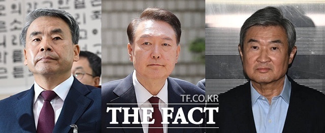채상병 사건 외압 의혹을 수사하는 이명현 특별검사팀이 윤석열 전 대통령과 이종섭 전 국방부 장관, 조태용 전 국가안보실장의 비화폰 통화내역을 분석 중이다. 왼쪽부터 조태용 전 국가안보실장, 윤석열 전 대통령, 이종섭 전 국방부 장관. /더팩트 DB