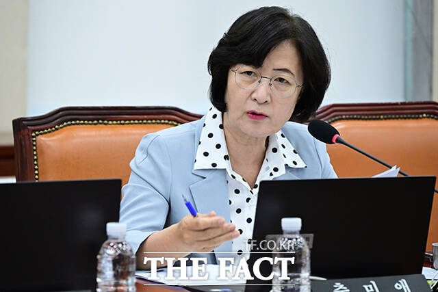 더불어민주당 지도부가 주식 차명거래 의혹으로 사퇴한 이춘석 의원의 후임 법제사법위원장에 추미애 의원을 내정했다. 사진은 지난달 국방위원회 전체회의에서 질의하는 추 의원의 모습. /남윤호 기자