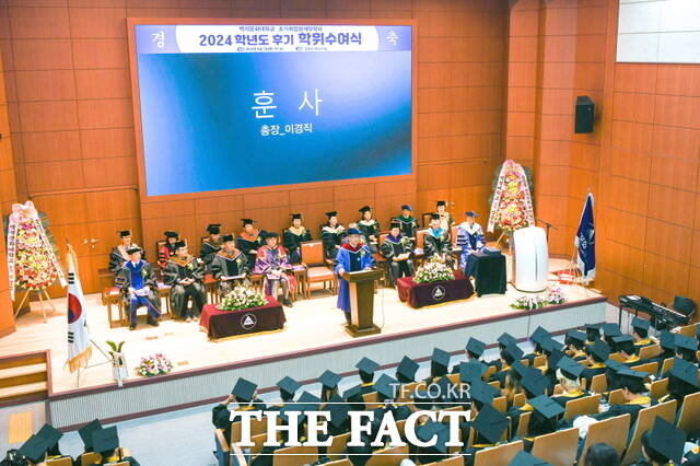 백석문화대는 조기취업형계약학과 73명의 학위수여식을 개최했다. /백석문화대학교