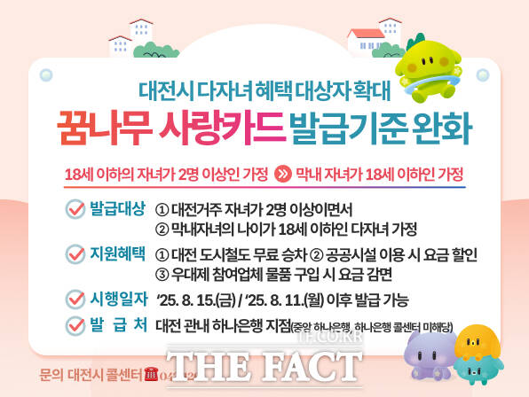 대전시 꿈나무 사랑카드 발급 기준 완화 홍보 포스터 /대전시