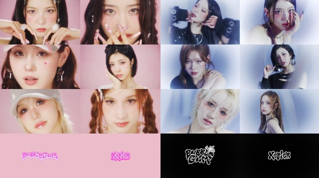 케플러가 핑크 무드였던 첫 번째 콘셉트 필름(왼쪽) 속 모습을 지우고 두 번째 콘셉트 필름(오른쪽)에선 걸크러시 전사의 느낌을 냈다. /클렙