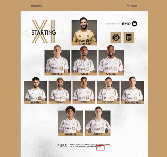 10일 LA FC의 시카고 파이어전 출전 선수 명단./LA FC