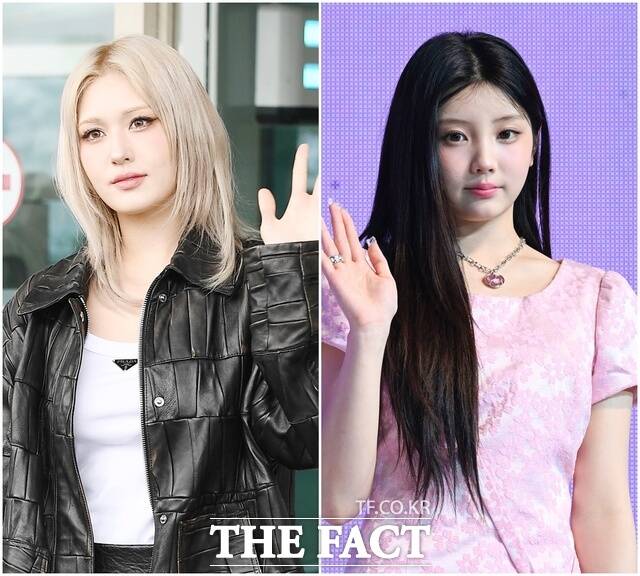 전소미(왼쪽)가 지난 10일 잠실야구장에서 완벽한 시구를 한 것에 이어 경기 내내 열정적으로 응원하는 모습이 카메라에 잡혀 좋은 반응을 얻고 있다. 아일릿 원희는 지난 6월 부모님 고향이라는 부산의 사직야구장에서 시구를 해 야구 팬들에게 상큼한 에너지를 전했다. /더팩트 DB