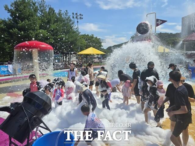 당진도시공사가 운영하는 고대종합운동장 야간 버블건 물놀이장. /당진시