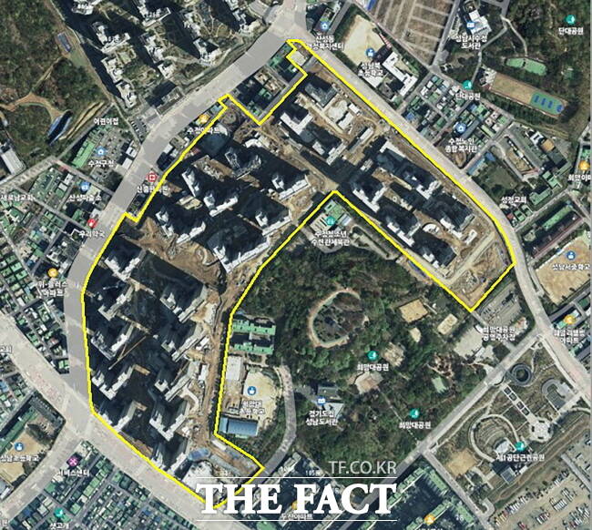지적 공부가 확정된 성남시 수정구 신흥동 일대 위치도(노란색 선 안) /성남시