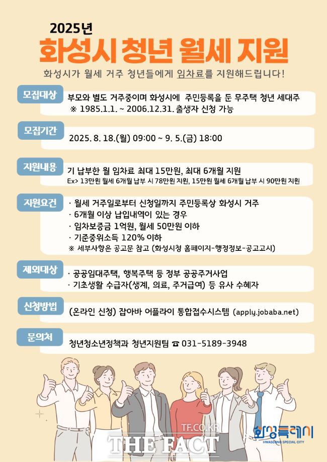 청년 월세 지원 사업 신청자 모집 안내문 /화성시