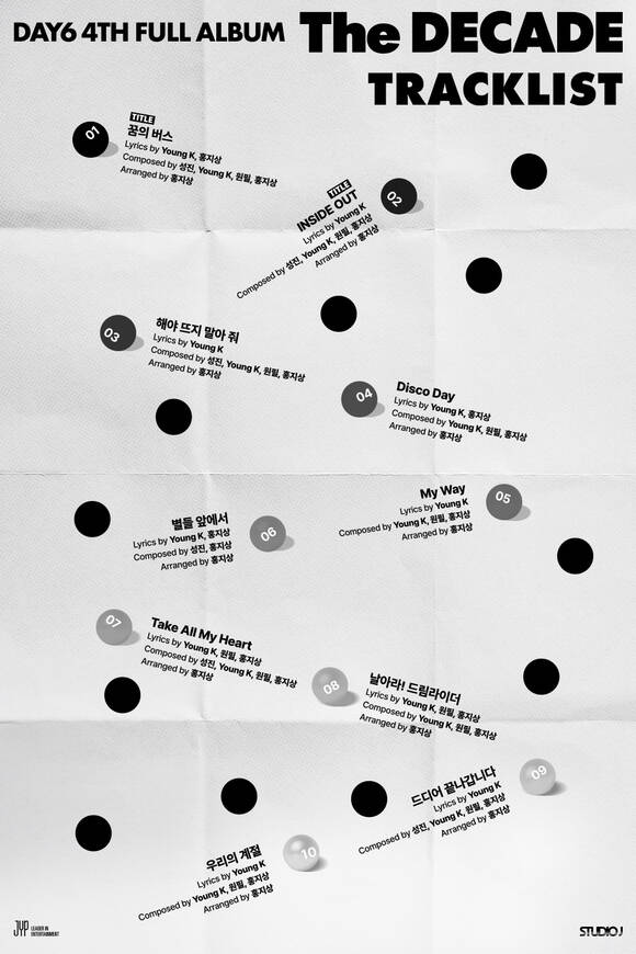 신보 The DECADE는 타이틀곡 꿈의 버스와 INSIDE OUT을 포함해 총 10곡이 수록된다. /JYP엔터