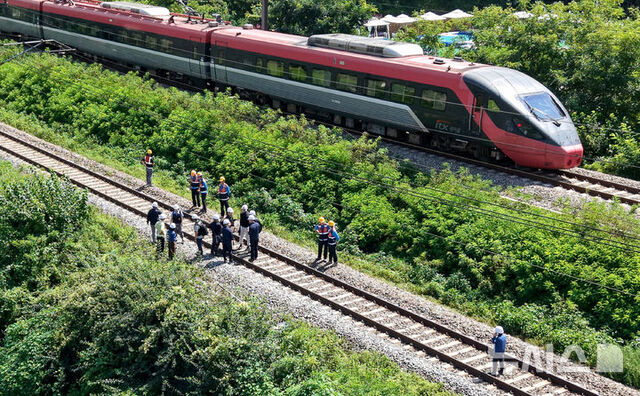19일 경북 청도군에서 발생한 선로 작업 근로자 열차 사망사고 현장을 경찰과 소방, 코레일 등 관계자들이 조사하고 있다./ 뉴시스