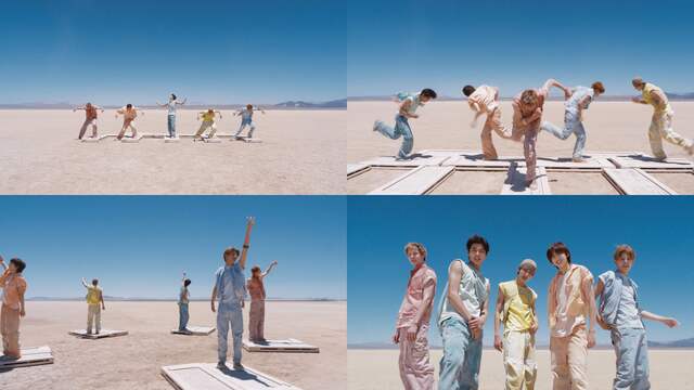 코르티스는 사막 위 35대의 트레드밀을 놓고 퍼포먼스를 펼쳤다. 자신감과 에너지 그리고 짙은 땀 냄새가 배어있어 자유로움이 제대로 느껴진다. /빅히트 뮤직