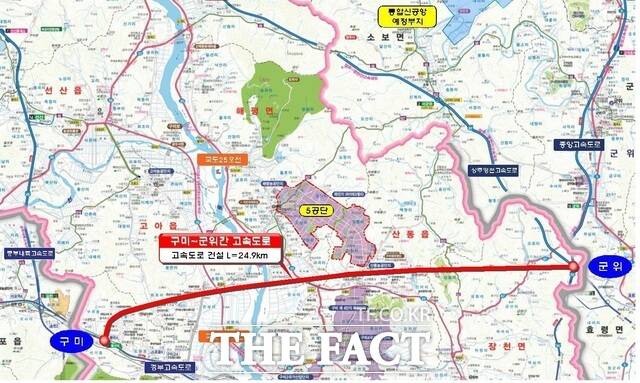 구미~군위 고속도로 노선도. /구미시