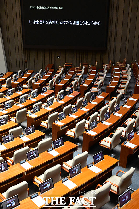 방송 3법에 반대한 국민의힘 소속 의원들은 표결에 참여하지 않았다.