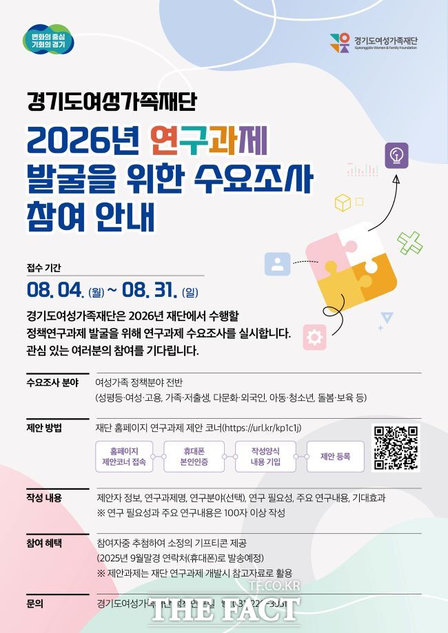 경기도여성가족재단 연구과제 수요조사 홍보물/경기도여성가족재단