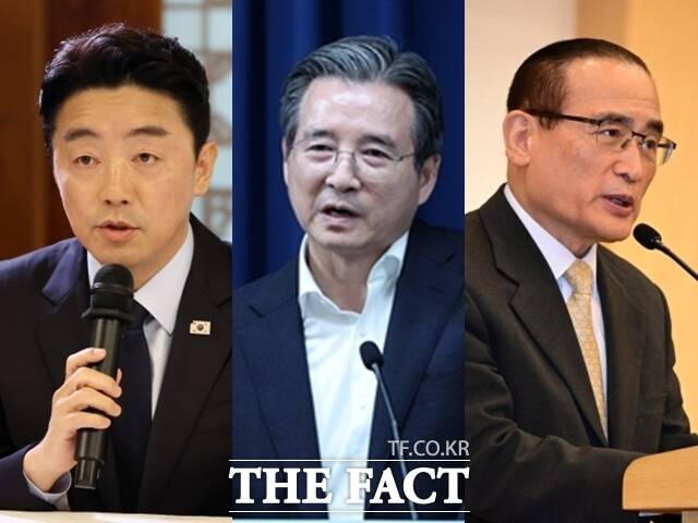 대통령실 고위급 참모진 브리핑이 연달아 개최됐다. (왼쪽부터) 강훈식 대통령 비서실장, 김용범 정책실장, 위성락 국가안보실장은 지난 19일, 20일, 22일 각각 기자간담회를 가졌다. 대통령실 3실장이 각자 공개적으로 간담회를 연 건 이례적이라는 평가다. /배정한·남윤호 기자, 뉴시스