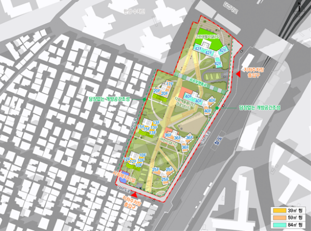 서울시는 두동 39-361번지 일대의 신속통합기획을 확정했다. 사진은 건축배치 계획도. /서울시