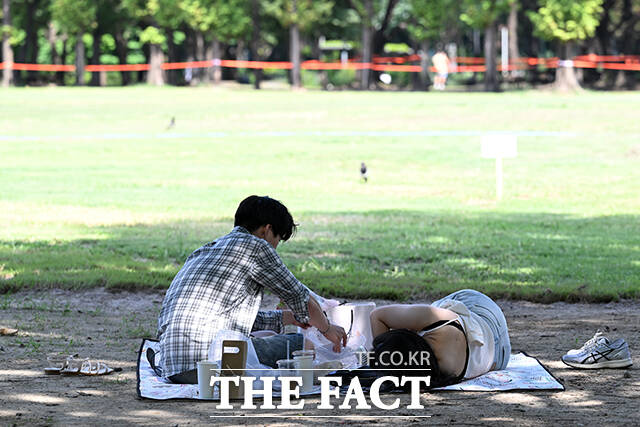 시민들이 서울숲에서 피크닉을 즐기고 있다.