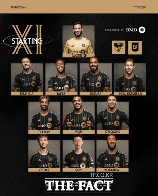 24일 댈러스전에 나선 LAFC의 선발 명단. 손흥민은 4-3-3전형의 중앙 스트라이커로 선발 출전했다./LAFC