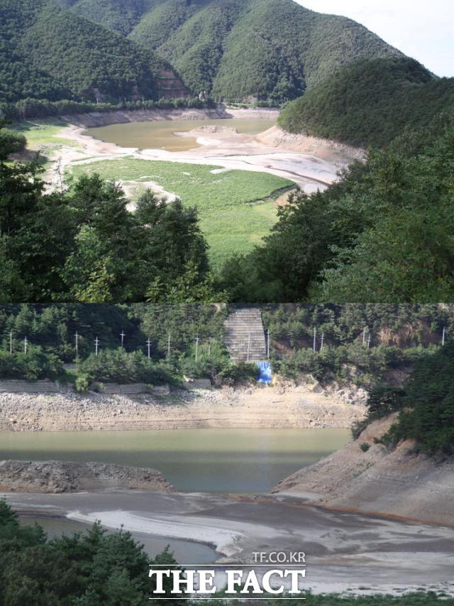 강릉시의 최근 6개월 누적 강수량이 평년 대비 51.5%에 그친 가운데 20만 강릉시민의 생활용수를 공급하고 있는 오봉저수지가 바닥을 드러내고 있다. /뉴시스