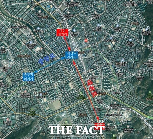 대전시 버스전용차로 단속 유예 구간 위치도./대전시
