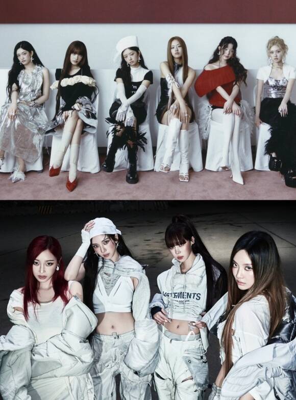그룹 아이브(위)와 에스파가 해외 시상식 중에서는 2025 더팩트 뮤직 어워즈에 가장 먼저 참석해 신곡 무대를 보여줄 예정이다. /스타쉽엔터테인먼트, SM엔터테인먼트