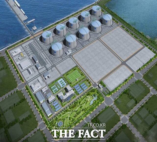 두산에너빌리티는 한국가스공사가 발주한 5600억원 규모의 충남 당진 2단계 LNG 저장탱크 3기(27만㎘급, 5~7호기) 공사를 수주했다. 당진 LNG 생산기지 조감도. /두산에너빌리티