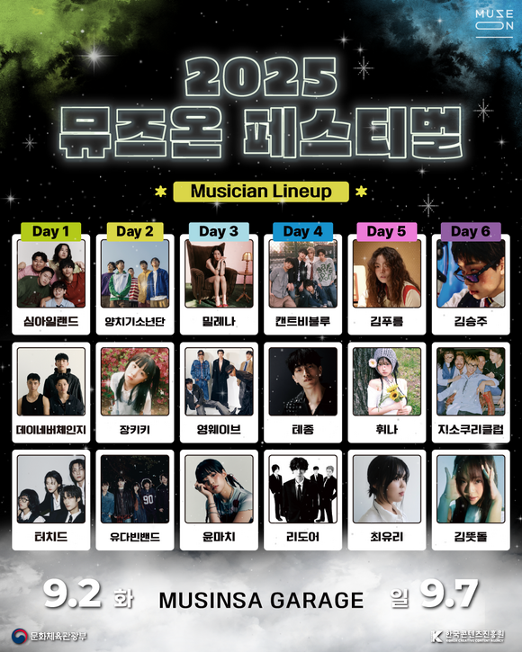 한국콘텐츠진흥원이 9월 2일부터 7일까지 서울 합정 무신사 개러지에서 2025 뮤즈온 페스티벌을 개최한다./한국콘텐츠진흥원