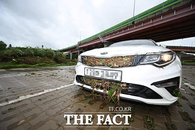 중부지방을 중심으로 호우특보가 내려진 지난 13일 오후 경기 고양시 덕양구 창릉천 일대에 주차된 차량이 침수돼 있다. /고양=박헌우 기자