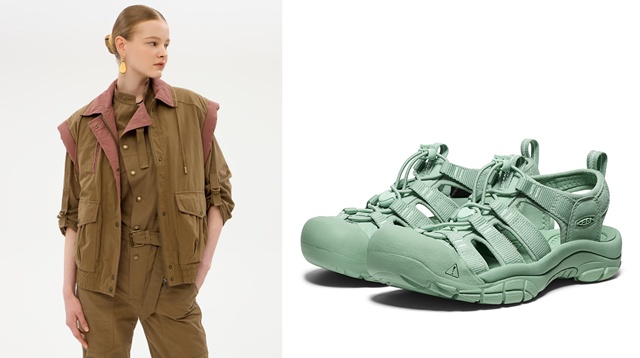 LF가 다양한 말차 코어룩을 선보인다. 이자벨마랑의 자켓(왼쪽)과 킨의 뉴포트 H2의 모습이다. /LF