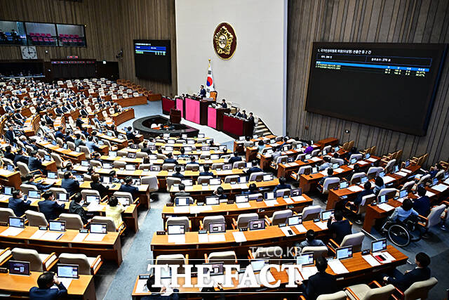 우원식 국회의장이 27일 오후 서울 여의도 국회에서 열린 본회의에 참석해 국가인권위원회 위원 이상현·우인식 선출안 부결을 선언하고 있다. /국회=배정한 기자