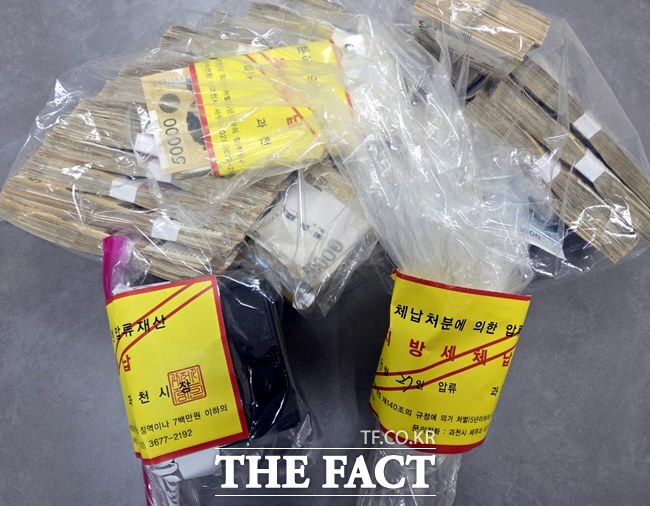 과천시가 상습 고액체납자 가택수색에서 압류한 현금과 귀금속./과천시